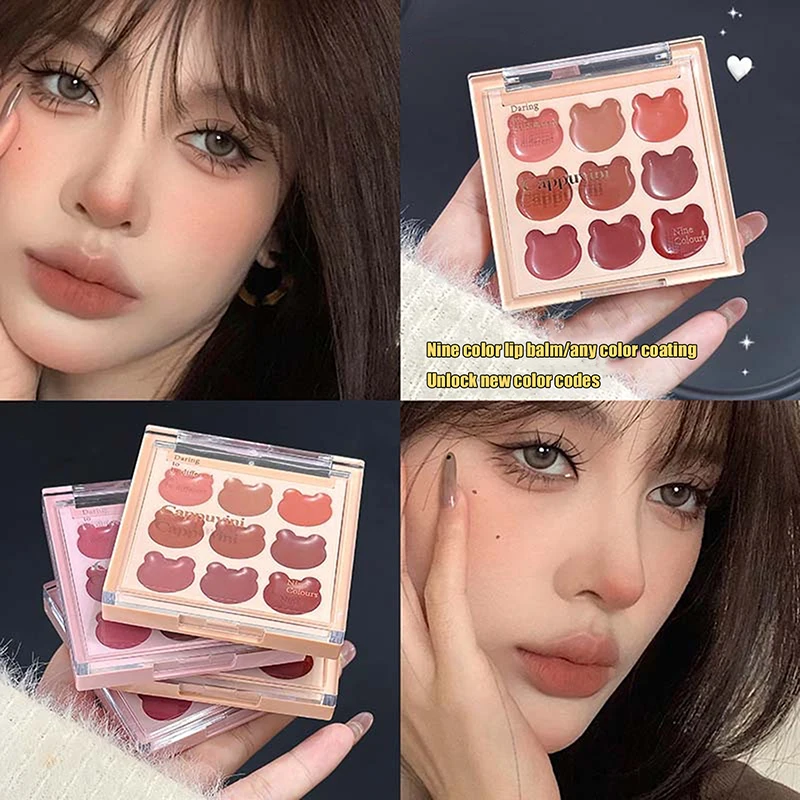 Cappuvini 1 pz Palette di Mousse Labbra Effetto Velluto Design Orsetto Carino 9 Colori Finitura Opaca Naturale Lunga Durata Rossetto Non Seccante Lip Mud