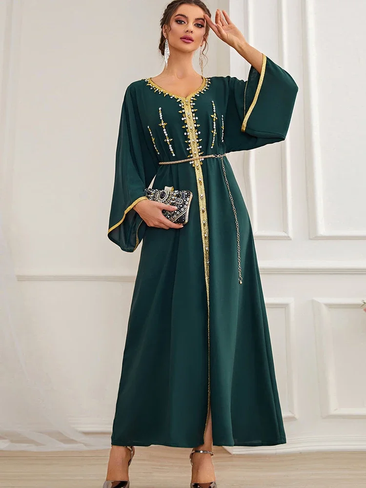 Eid Diamond Muslim Morocco Party Dress Women Abaya Maxi Dresses Long Robes Middle East Ramadan Turkish Islam Prayer Female Juhab