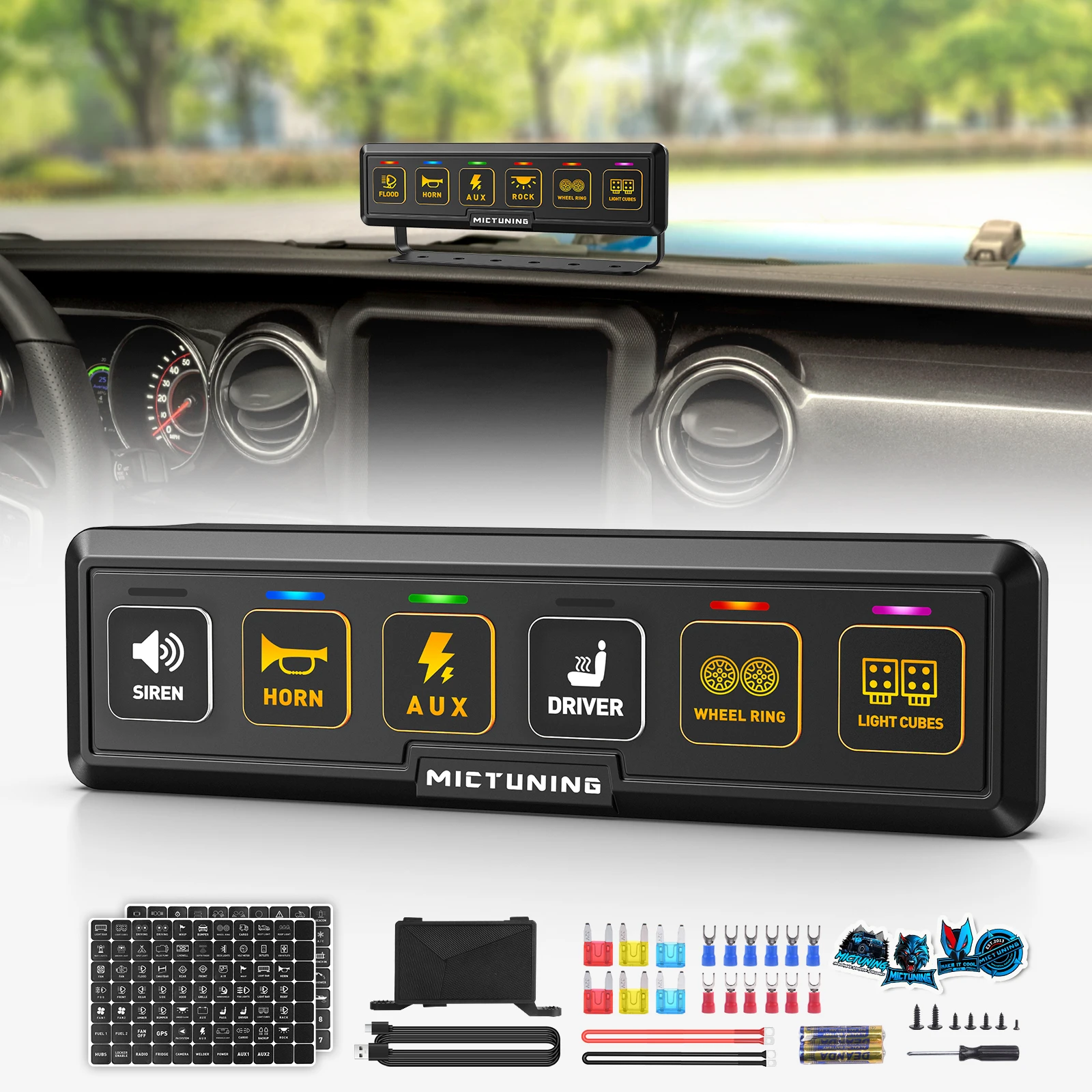 

MICTUNING BB60 6 Gang Wireless Switch Panel,164FT Control Range Relay Circuit Box,Dual Power Batteries USB For Car Offroad Truck