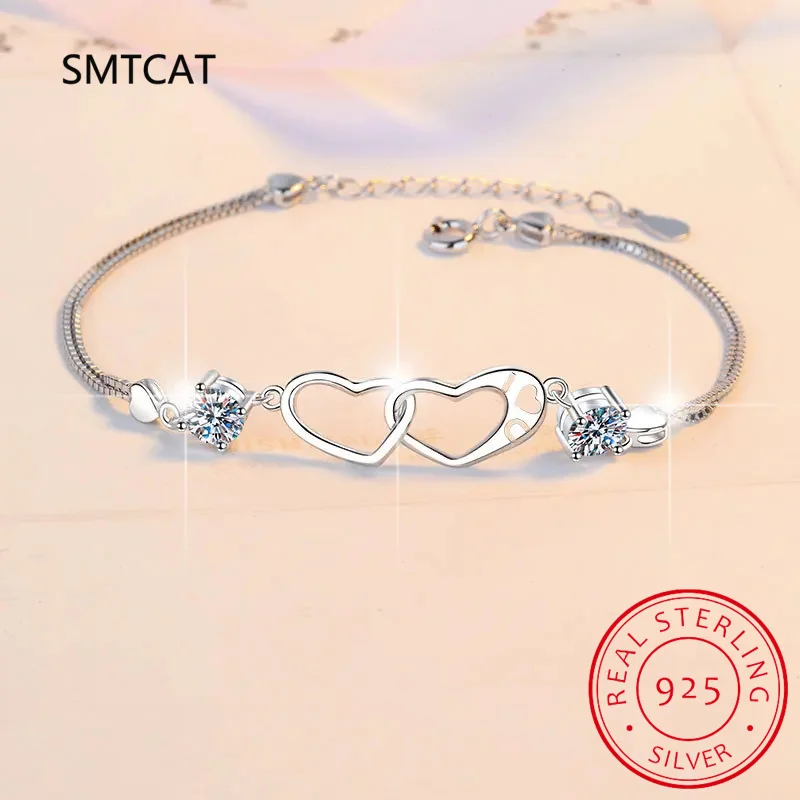 1cttw Adjustable D Color Moissanite Heart Bracelet for Women 100% Pure 925 Silver Chain with Certificate Christmas Gift