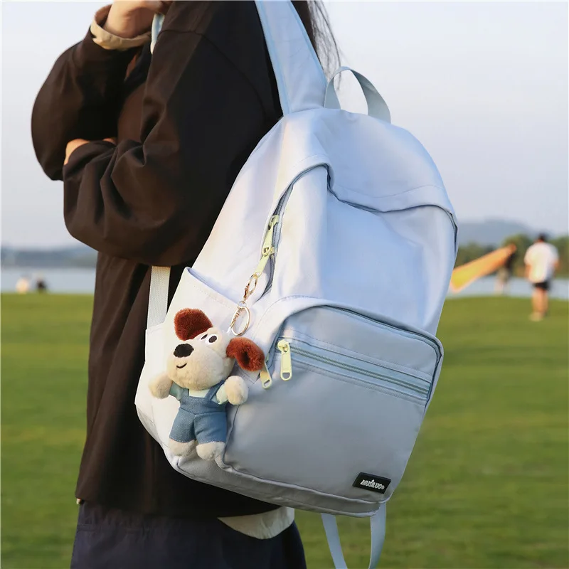 

Women's Light Blue Backpack Casual Rucksack With Cute Dog Plush Charm For School Daily Use