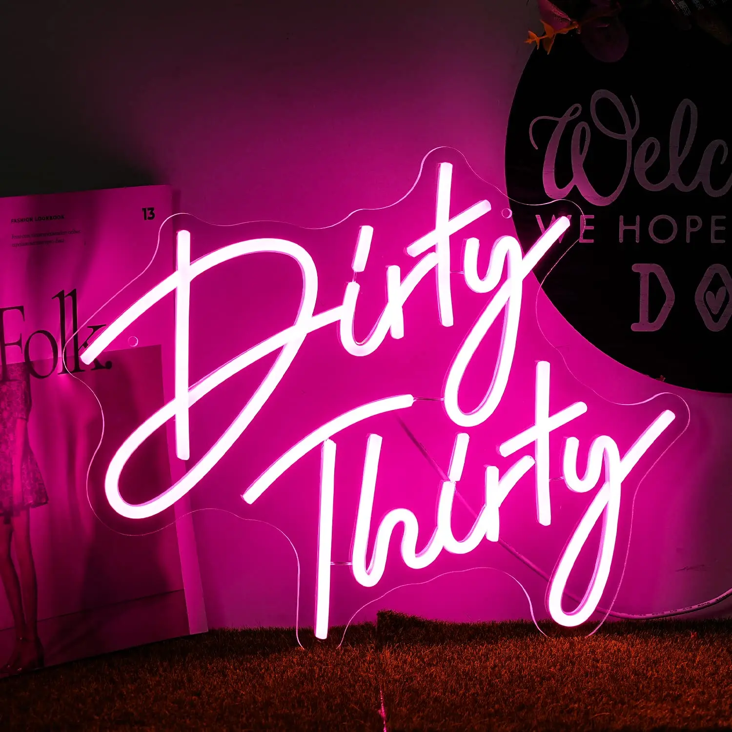 

Dirty Thirty Neon Sign 30th Birthday Party Neon Signs Pink Letter LED Neon Lights USB Powered with Switch for Bedroom Wall Decor