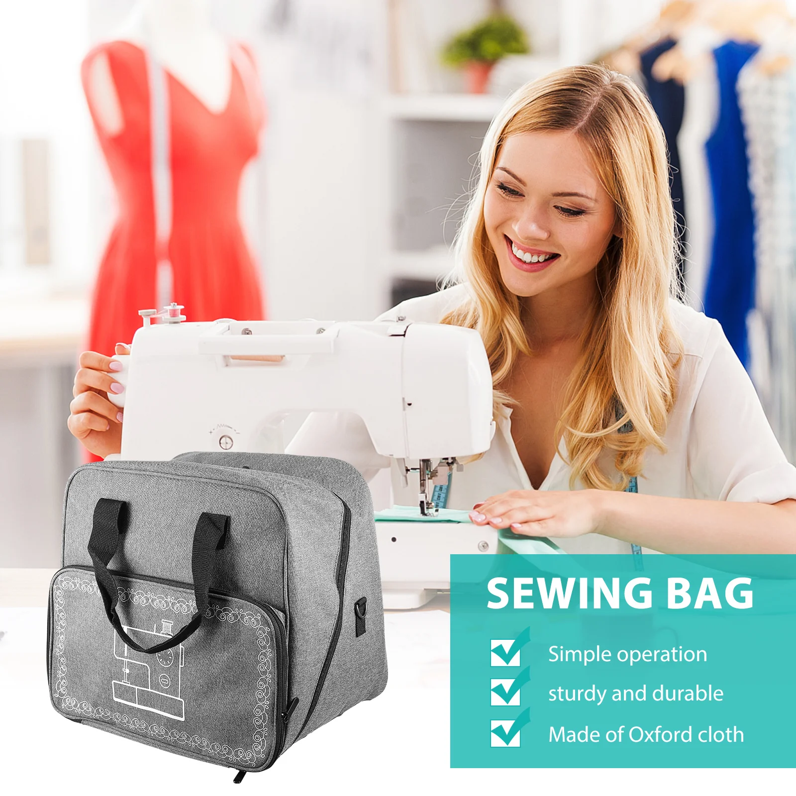 حقيبة ماكينة خياطة شديدة التحمل من قماش أكسفورد معززة بخياطة ذات سعة كبيرة لجميع أدوات الخياطة #1