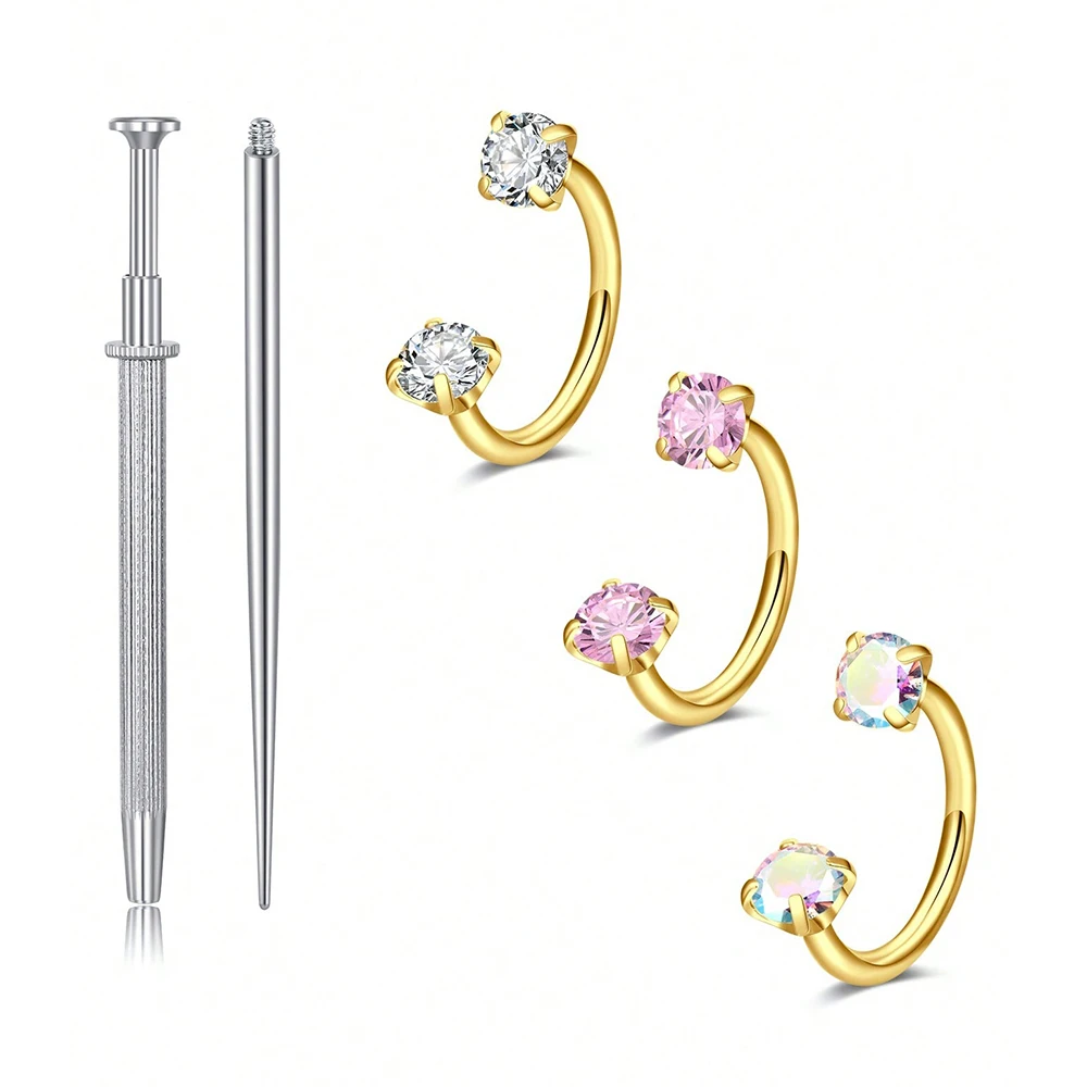18G Stainless Steel Double Gem Horseshoe Nose Ring