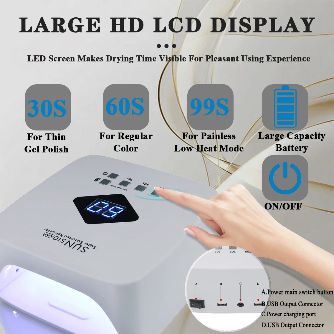 Novo recarregável uv led lâmpada de unhas secador com display inteligente lâmpada de secagem de unhas para todos os gel polonês profissional equipamentos de unhas