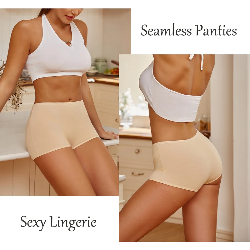 5Pcs/Set Seamless Cotton Boyshorts Panties For Women Solid Color High Waist Ela… - Image 2
