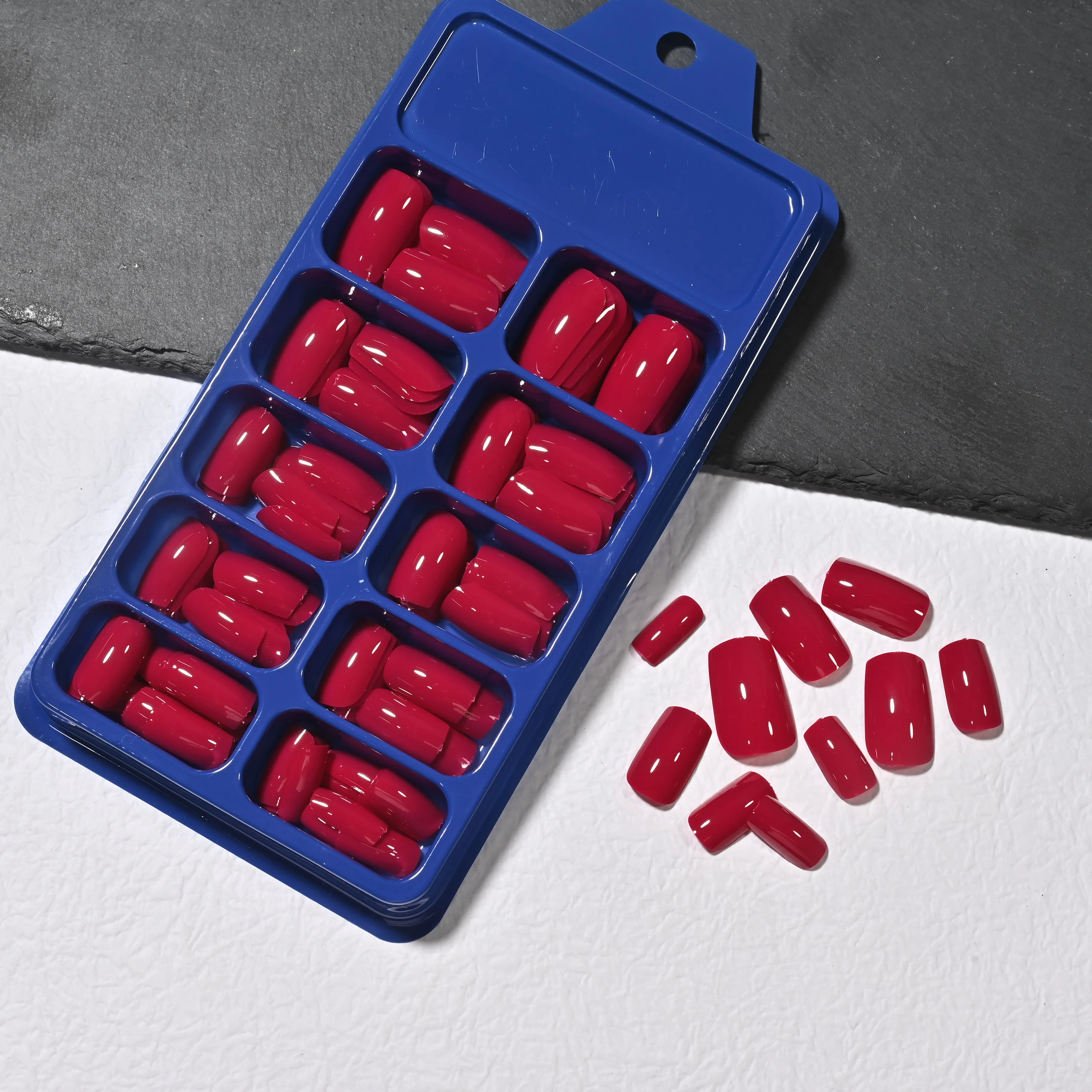 120 Stück glänzende, rosarote, quadratische Press-On-Nägel, weiche Gel-Nägel in mittelrotem Farbton, künstliche Nägel, vollständige Abdeckung, handgefertigte rosarote Acryl-Kunstnägel S@7 – Detail 4