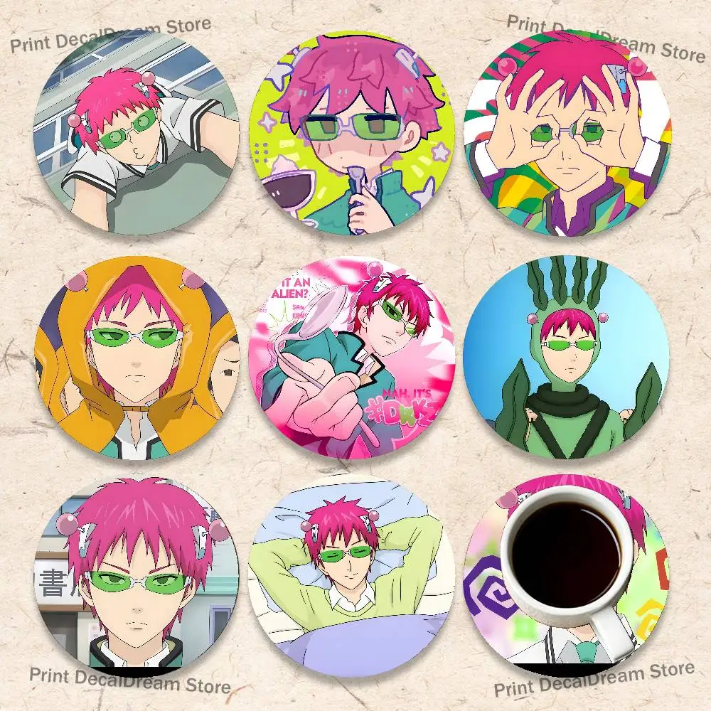 

S-Saiki K D-Disastrous L-Life Round Coaster Non-slip table mat Insulated Coasters Kitchen Dining Room Tabletop Decor