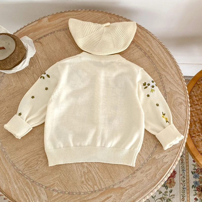 Autumn new baby clothing, 0-3 year old female baby top, all cotton knitted cardigan embroidered sweater small jacket