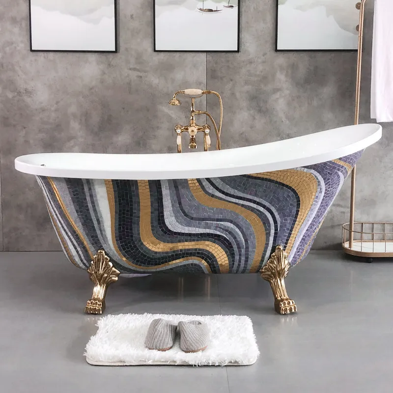 European retro pearlescent mosaic princess bathtub bath bucket adult home full body large bed and breakfast hotel bathtub