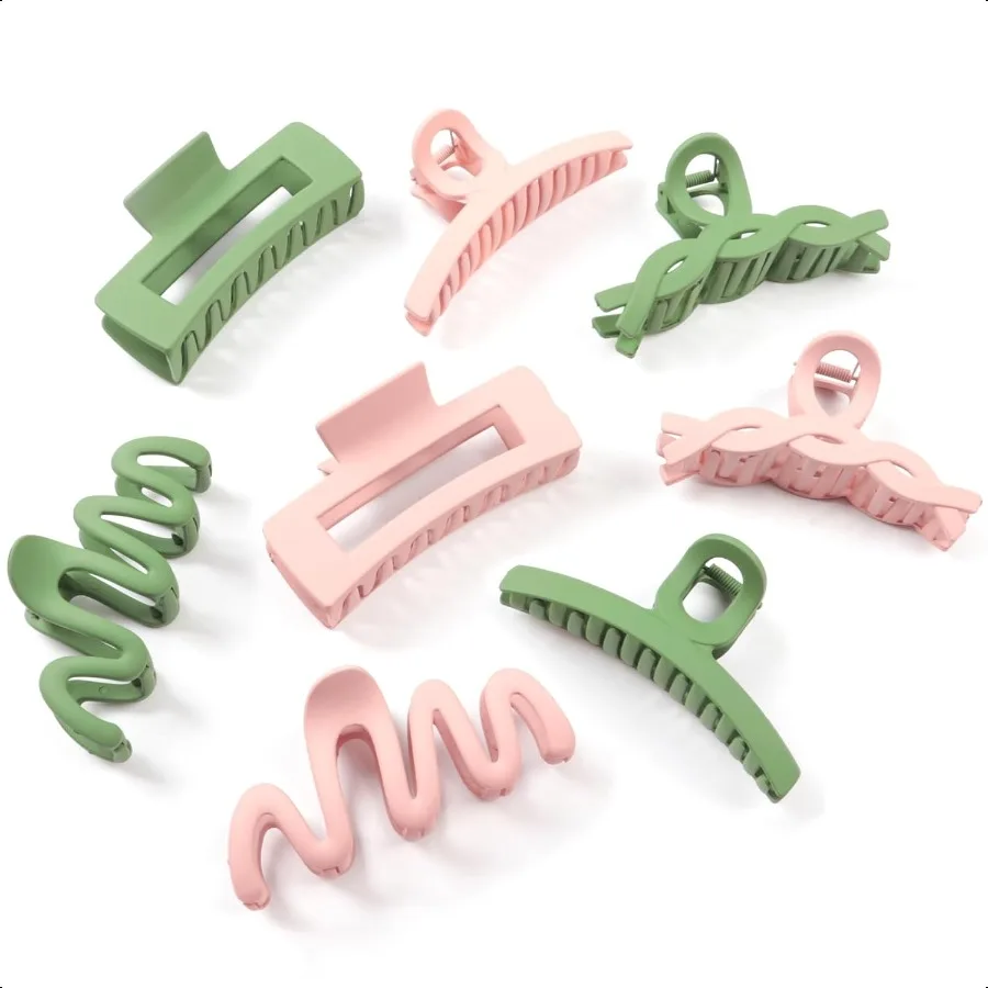 

Матовые нескользящие большие заколки для волос для женщин, 8 шт., 4 розовых + 4 зеленых прочных заколок-когтей для женщин и девочек, подарок, готовые нейтральные аксессуары для волос