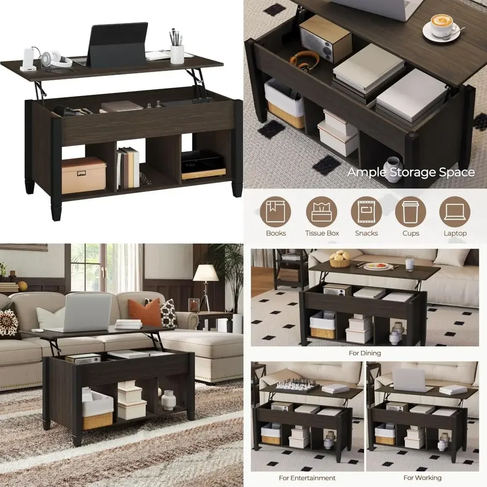 

41-дюймовый журнальный столик с подъемным верхом и потайным отделением для хранения вещей, журнальный столик в винтажном стиле