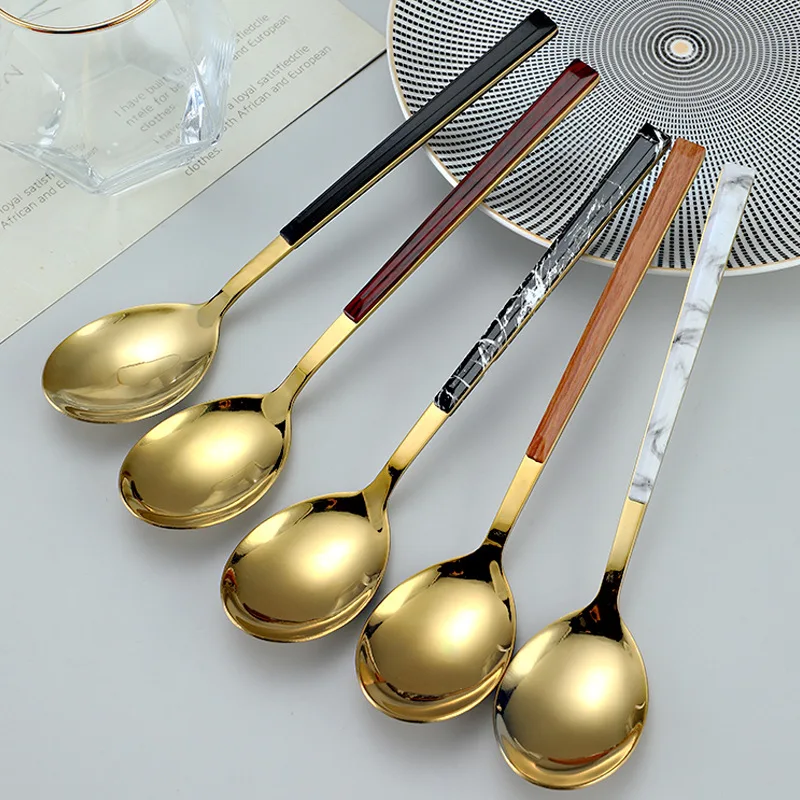Stainless Steel Western Dining Set Korean Clip Handle Imitation Marble Patterned Steak Knife Fork Spoon Fruit Dessert Spoon - view 4