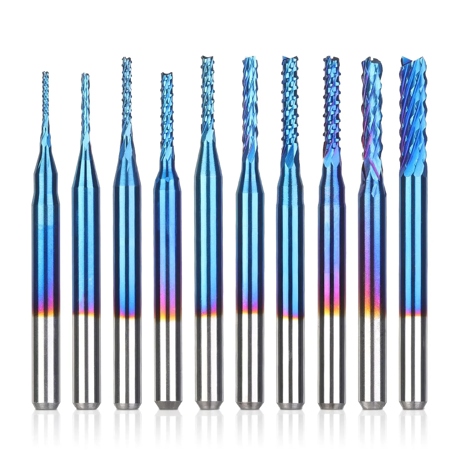 Genmitsu 10Pcs Nano Blue Coat End Mill CNC Router Bits, 0.8-3mm, 1.5-3.175mm, 1/8