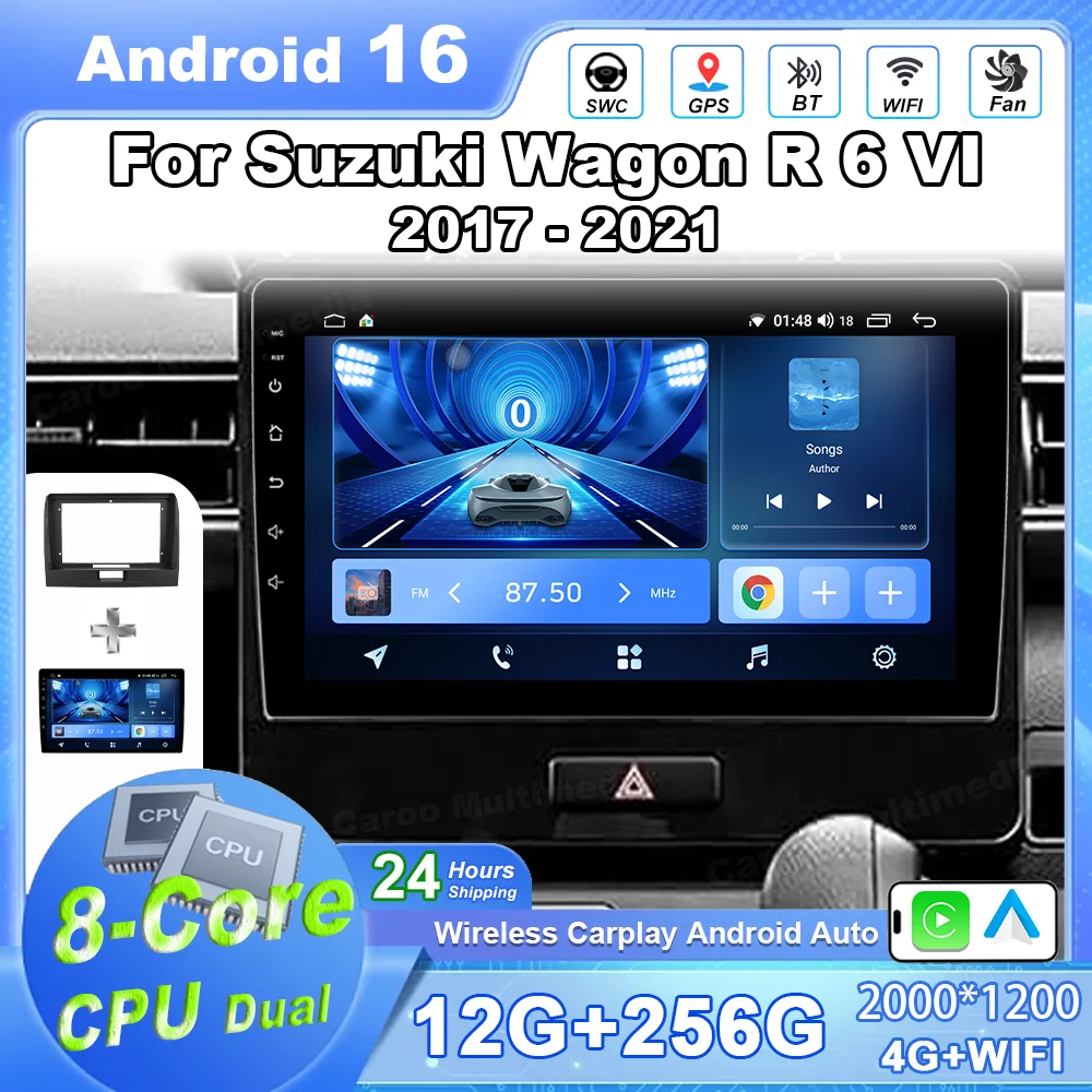 Android 16 Car DVD Carplay For Suzuki Wagon R 6 VI 2017 - 2021 Auto Radio Stereo GPS Navigation Multimedia Player Head Unit WIFI