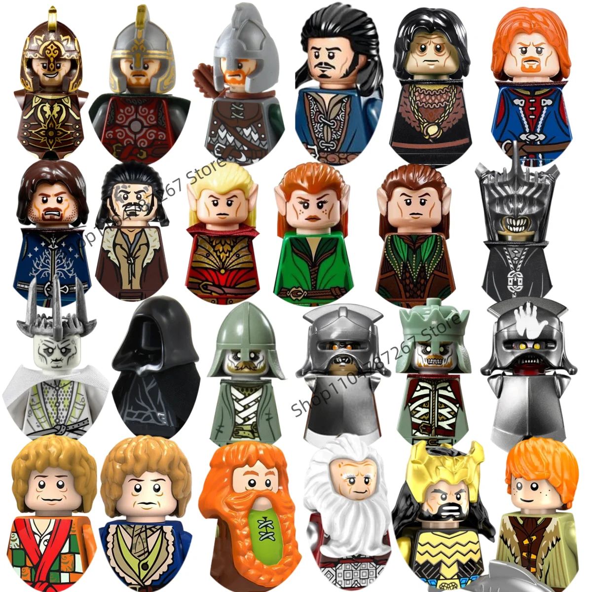 

Lord of the Rings sci-fi film Cavalry Elf Guard building blocks children's assembly 3D model Flag shield brick toy gift