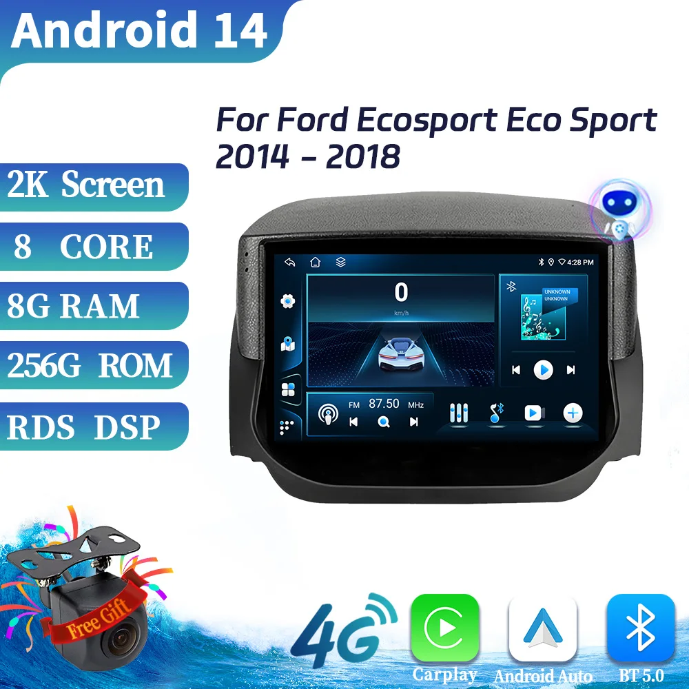 

For Ford Ecosport Eco Sport 2014-2018 Car Wireless BT Carplay Radio Android 14 Multimedia 4G GPS Navigation Touch Screen Stereo