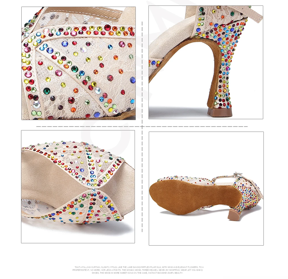 CINMIDY Farbige Strass-Latein-Tanzschuhe Tango Mesh Ballroom High Heel Tanzschuhe für Mädchen und Frauen Indoor Party Show Schuhe – Detail 11