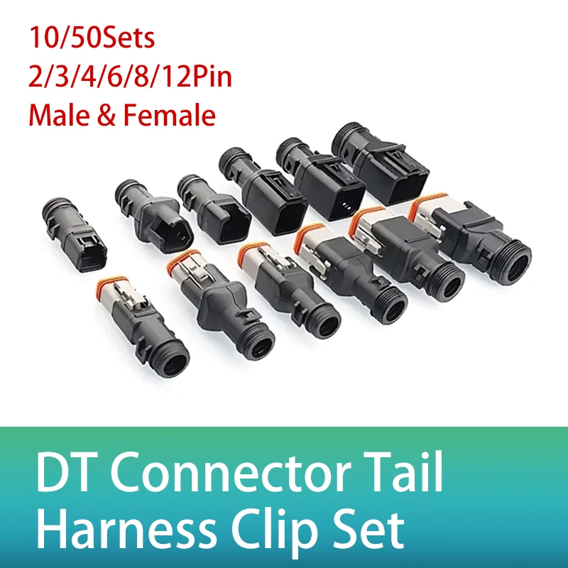 

10/50Sets 2-12Pin Male Female DT Connector Tail Clip Set with Corrugated Pipe Fixed Harness Clip,Protective Sheath 1011-235-0405