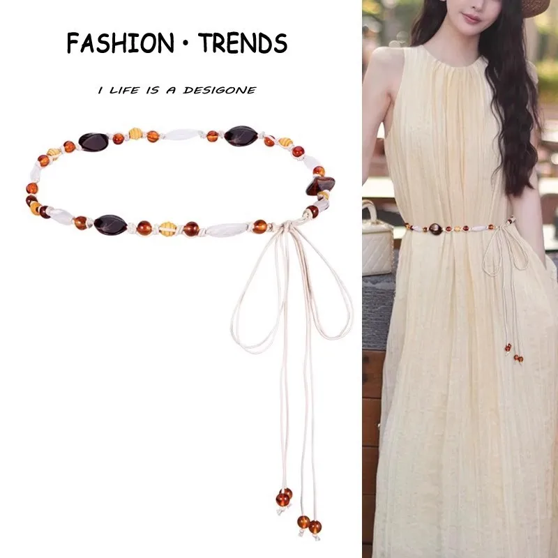 Bohemian Braided Rope Beads Women Waist Chain for Dresses
