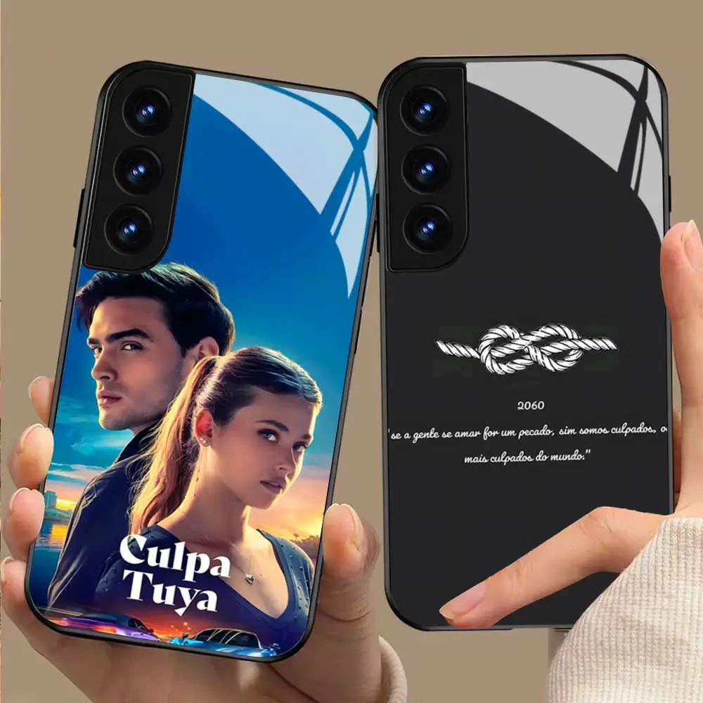 Funda de Teléfono con Diseño de la Película C-culpa Tuya para Samsung Galaxy S24 S26 S25 S23 S22 S21 S20 FE Edge Plus Ultra, Carcasa de Vidrio Negro