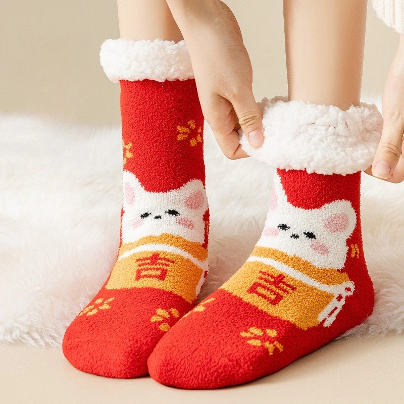 

Зимние теплые носки, женские плюшевые мягкие женские нескользящие напольные тапочки с изображением пингвина, короткие носки, нечеткий пушистый олень, лось, медведь, Рождественский подарок