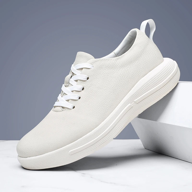 Men's Genuine Leather Casual Shoes Handmade Cowhide Oxford White Simple Lace Up Flat Shoes for Man Business Driving Dress Shoes