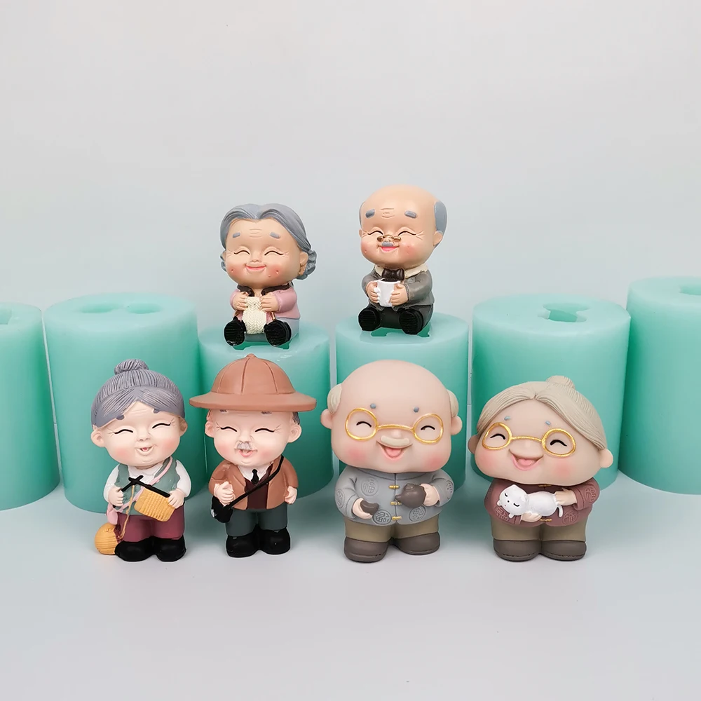 

PRZY-DIY Silicone Moulds for Couples, Creative Soap and Candles, 3D Doll, Grandpa and Grandma, Clay Resin Moulds, TS0257