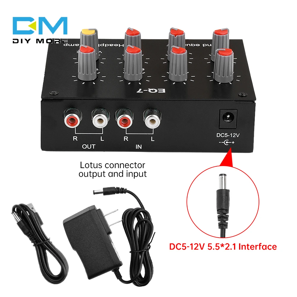 

EQ-7 Audio Signal Preamplifier 7-segment Equalizer Tone Treble Mid Bass Adjust Mobile Computer Game Headset Ear Amplifier