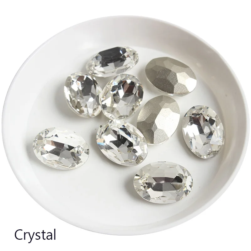 High Quality K9 Glass Pointed Bottom 10X14MM Oval Nail Art Rhinestone 3D DIY Manicure Decoration Crystal