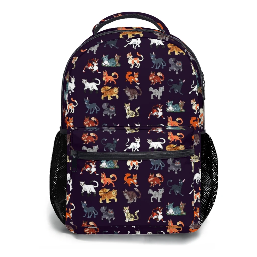 Guerreiro gatos padrão impresso mochila casual leve, mochila juvenil infantil, 17 ", 1