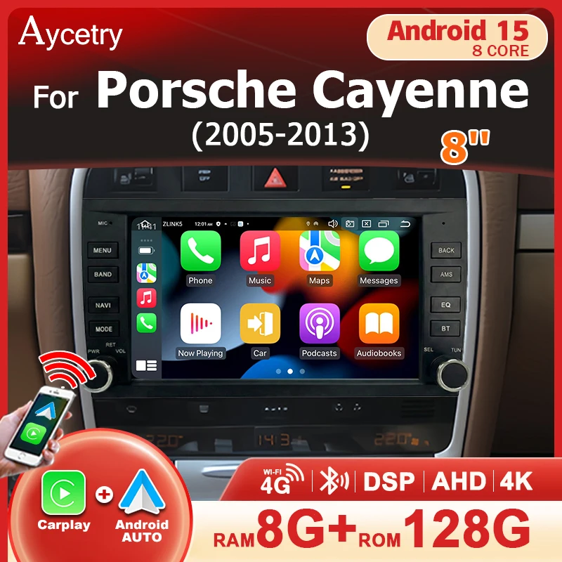 8-Zoll-Bildschirm 2 DIN Wireless Carplay Autoradio Android 15 Auto-Zubehör Stereoanlage für Porsche Cayenne 2005-2013 Bluetooth Intelligente Systeme Multimedia-Player Autoradio Navigation GPS WIFI 4G