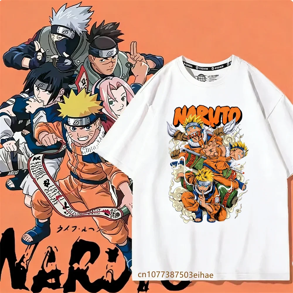 Anime Naruto Uzumaki Uchiha Sasuke Haruno Sakura Men's and Kids Summer Printed T-shirt Short Sleeved Cotton Top Base Shirt