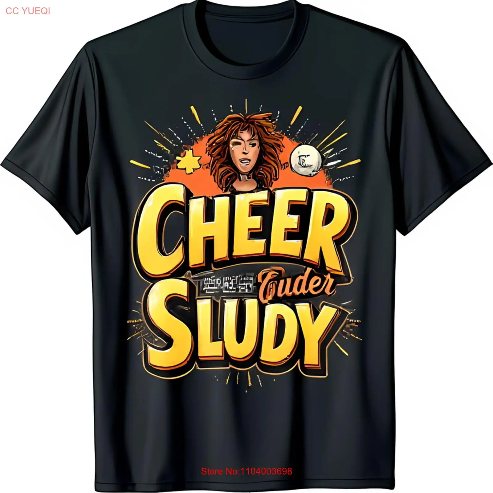 Vintage Black T-Shirt with Cheerleading Graphic & Cheer Study Text