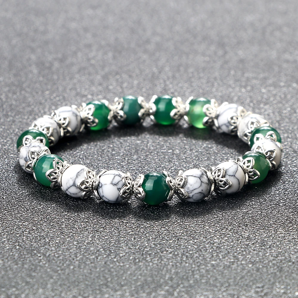 8mm Natural Stone White Bracelet for Women Pink Quartz Onyx Agates Lava Beads Stretch Bangles Strand Bracelets Men Jewelry Gifts