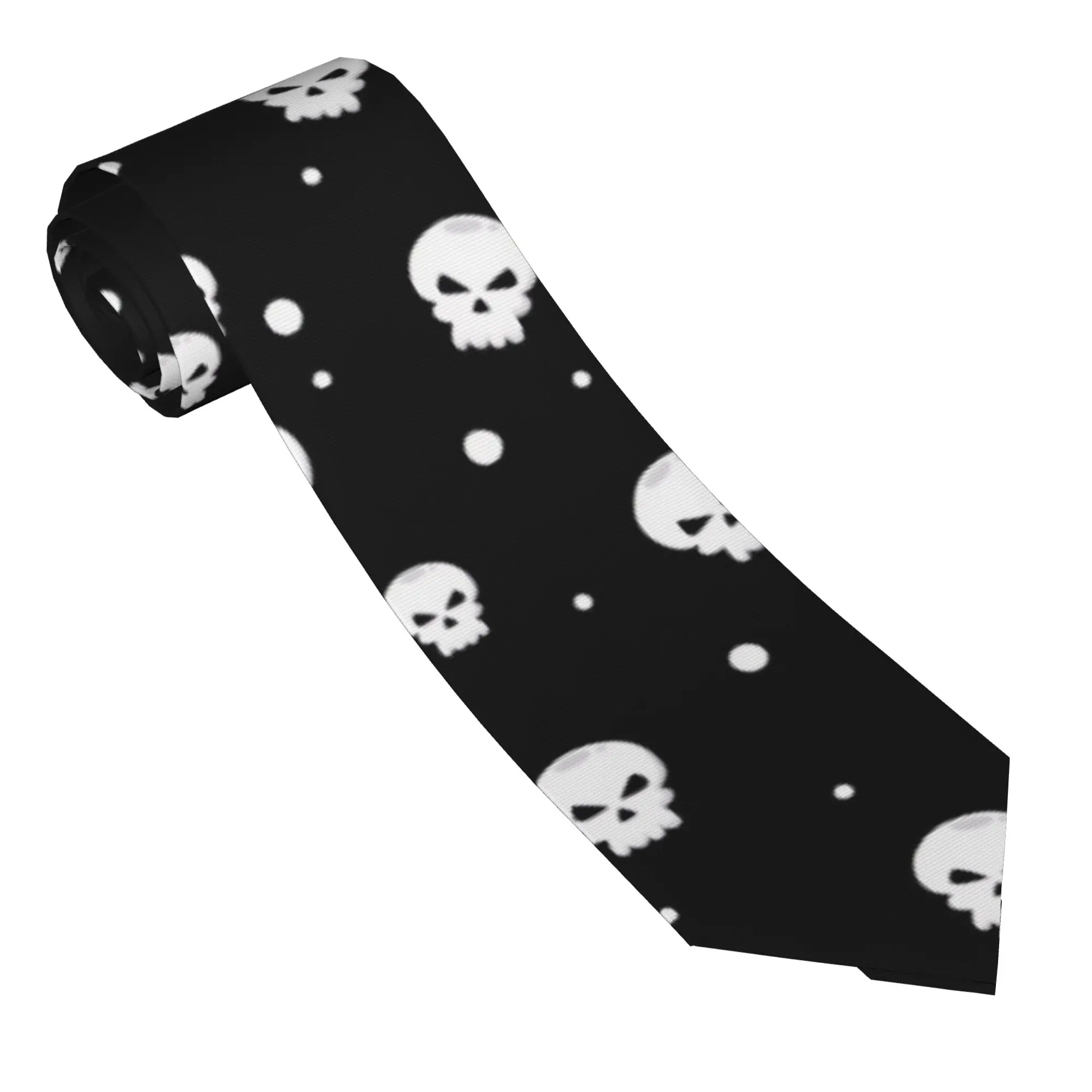 Corbata para hombre con diseño de calavera y lunares sobre fondo negro, clásica y elegante, para cosplay, fiestas, accesorios de calidad.