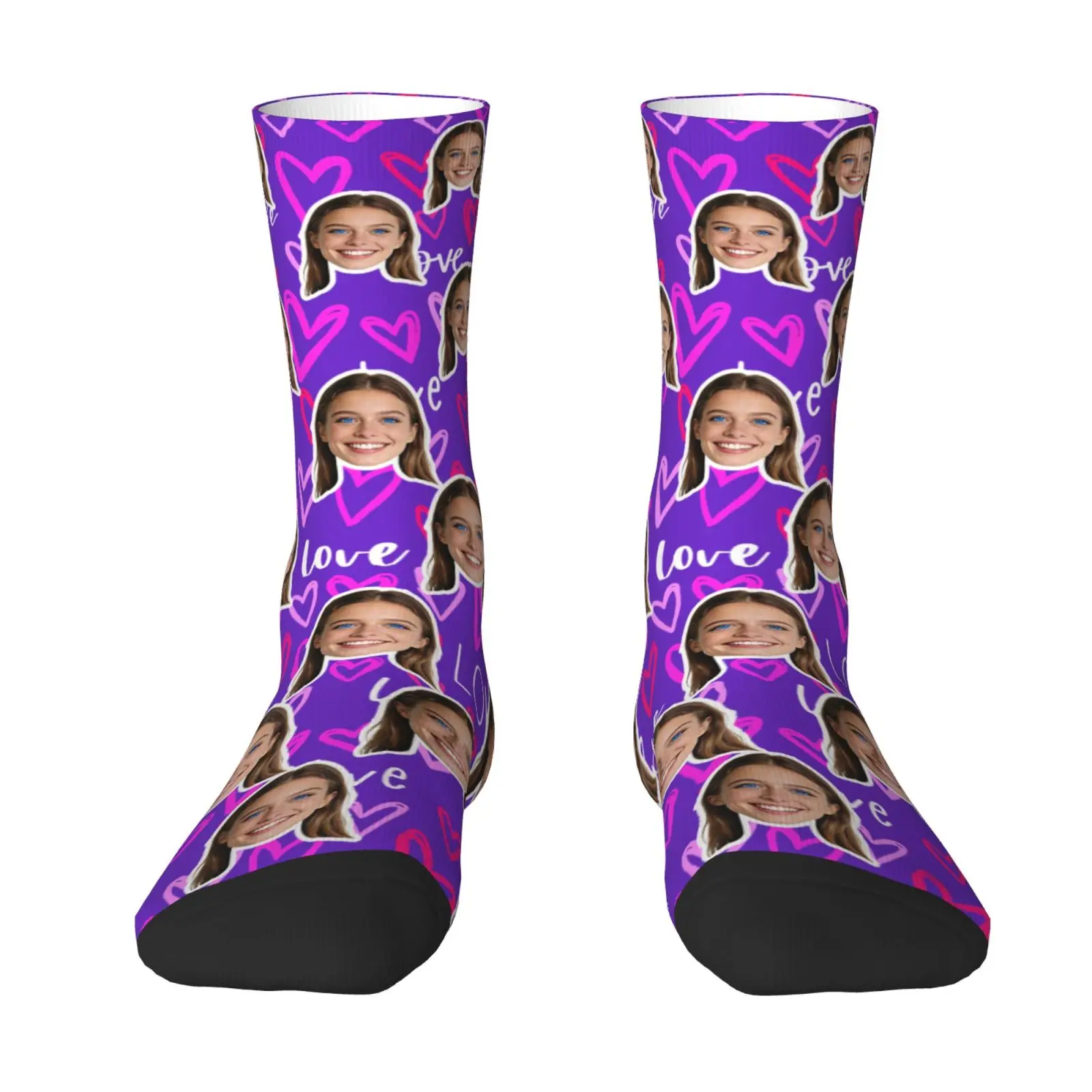 Custom face pattern socks unisex personalized fun socks with face pattern custom with  Valentine's Day gift view 4