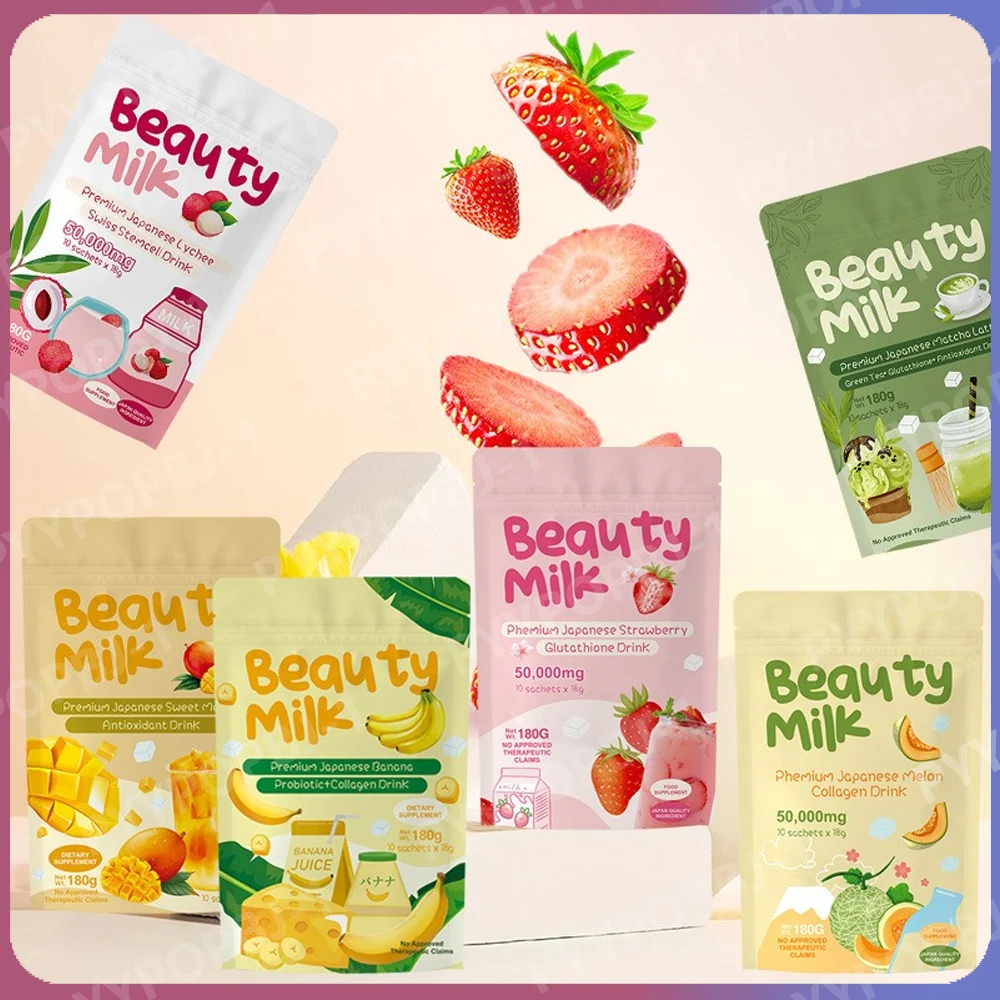 Colágeno en Polvo con 50000mg de Colágeno Hidrolizado — Sabores Múltiples de Melón, Matcha, Mango y Lichi para Mezclar con Bebidas