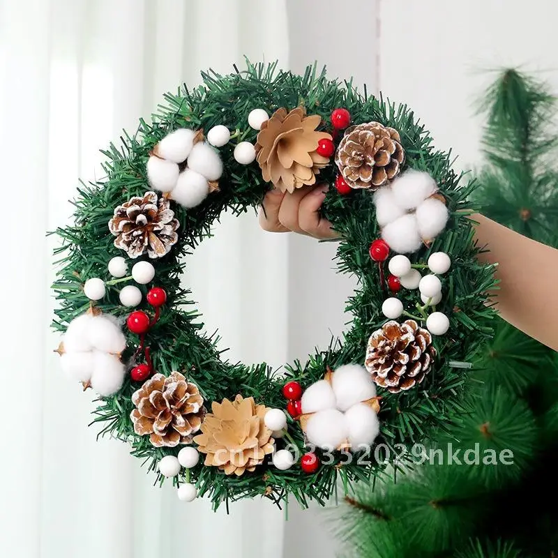 

Christmas wreath Christmas decoration 30cm Christmas rattan ring simulation cotton pine cone door hanging decorations