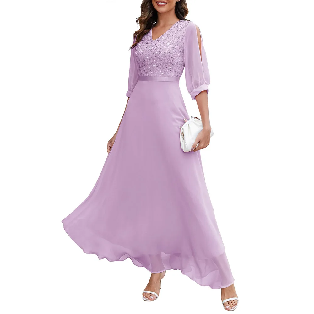 Customized Mother of The Bride Dress Women's Sequin Dresses Sparkly Glitter Dress Split Sleeves Formal Dresses Evening Dress