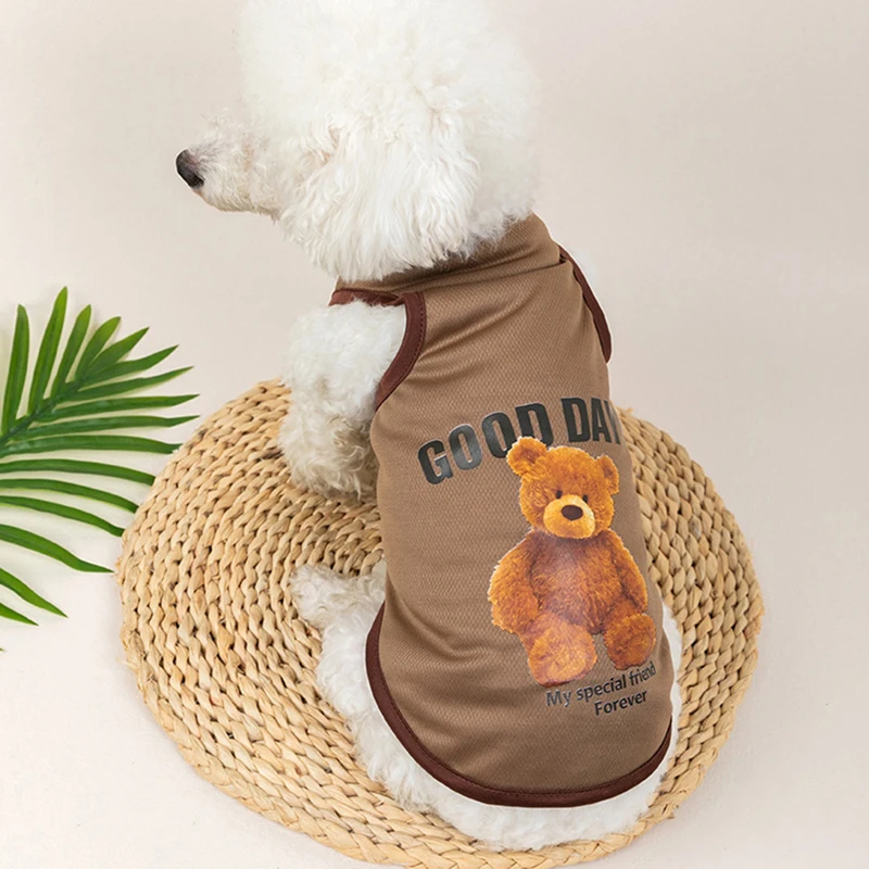 Pet Clothes Small Medium Dog French Bulldog Cat Teddy Bear Print Dog Shirts Spring And Summer Sunscreen Cool Dog Vest T-shirt