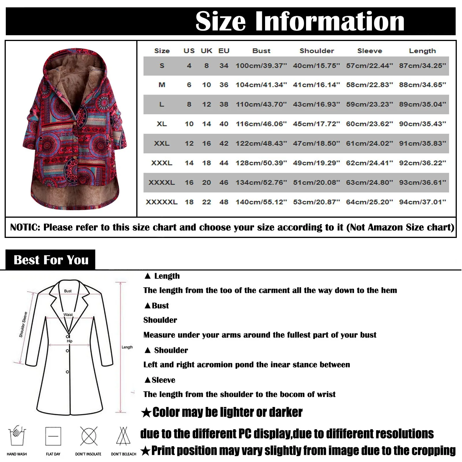 Ladies Long Sleeve Hooded Thick Composite Plush Vintage Flower Print Plus Size Hooded Jacket