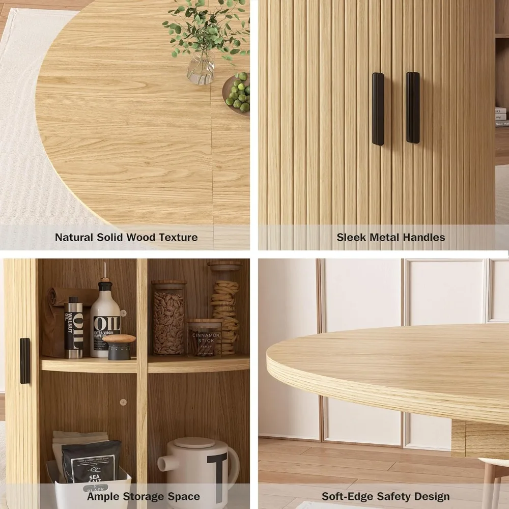 

Extendable Dining Table 43-59" for 4-6 People, Solid Wood Top with Fluted Slide Door & 8-Compartment Storage, Customized