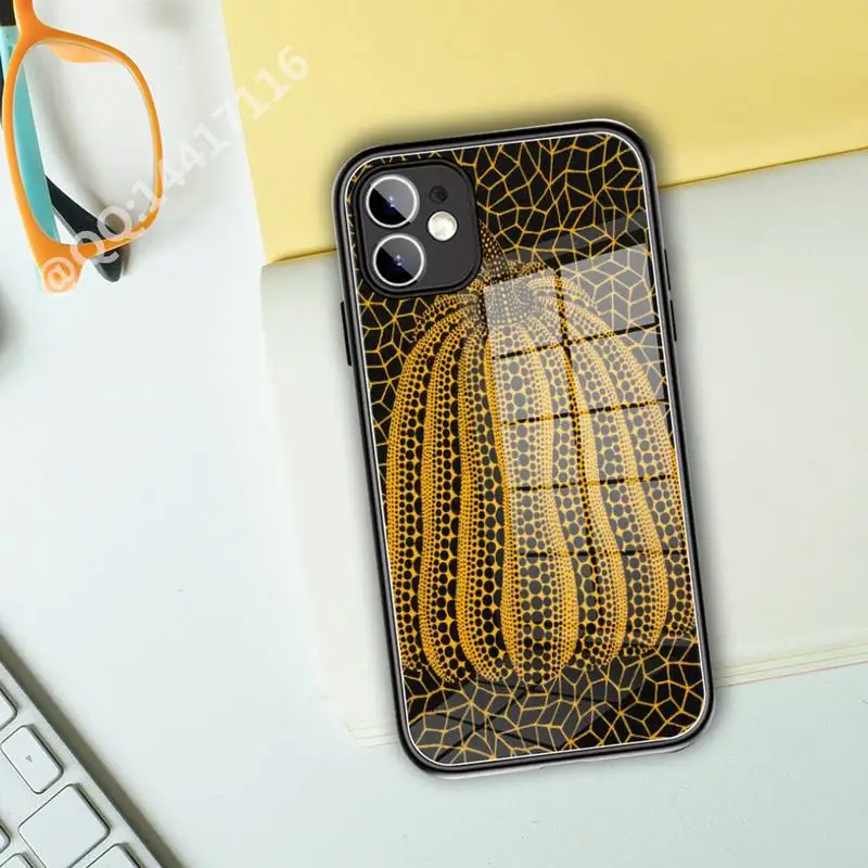 Yayoi Kusama Pumpkin Art Phone Case Tempered Glass For iPhone 13 11 Pro XR XS MAX 8 X 7 Plus 12 Mini phone Full Coverage covers