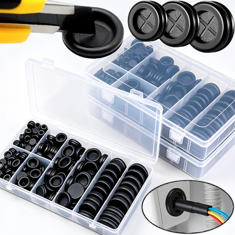 7 Sizes Rubber Grommet Assortment Holes Black Firewall Hole Plug Set for Automotive Electrical Wire Cable Protection Gasket Kit