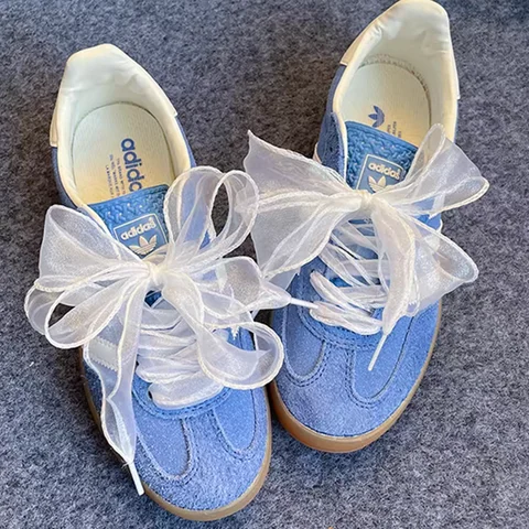 4cm 와이드 꽃줄 Fishtail Organza 신발 끈 웨이브 쉬펜 원사 보우 끈 뷰티 화이트 캐주얼 스니커즈 DE 트레이닝 신발 끈
