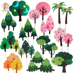 Forest Series Cake Topper Green Felt Small Tree Trees Grass Collection Cake Decoration Baking Dessert Birthday Party Decor Gifts