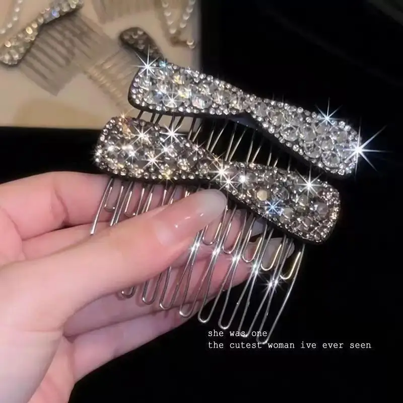 Rhinestone Bow Hair Comb Cute Design Reverse Insert Updo Styling Tool for School Girls Daily Hair Styling