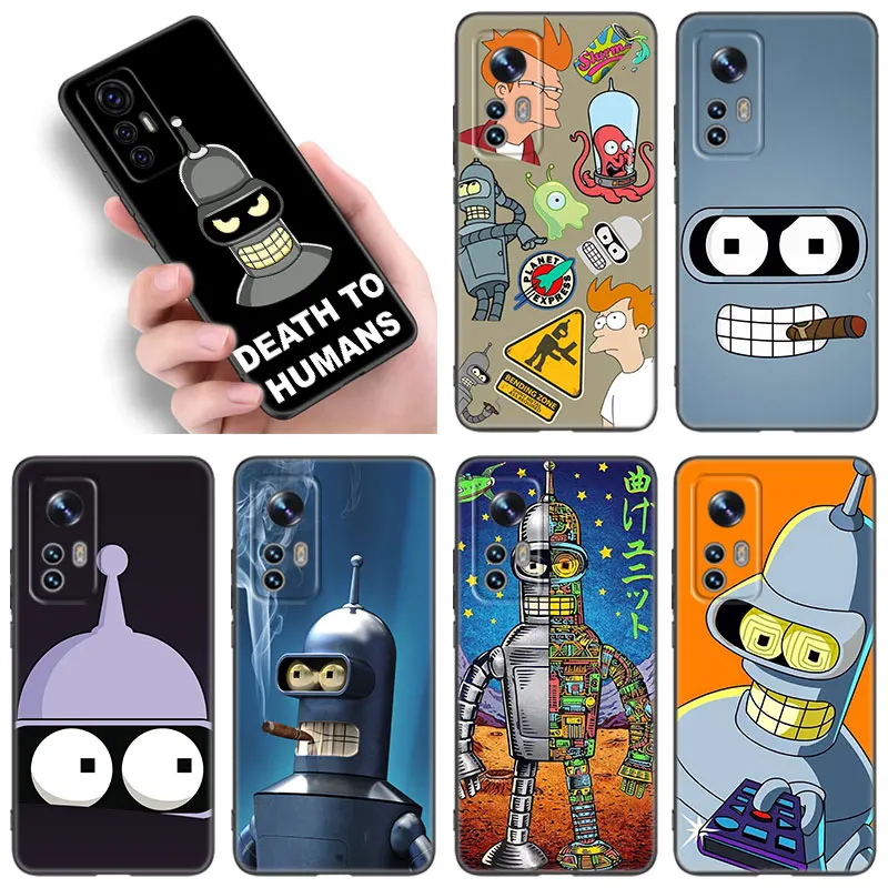 Cartoon Futurama Bender Black Silicone Phone Case For Xiaomi Mi 9 SE 8 10T 11 12 13 Lite 9T 11T 12S 12T 13T 14 Pro 5G NE 11i 12X