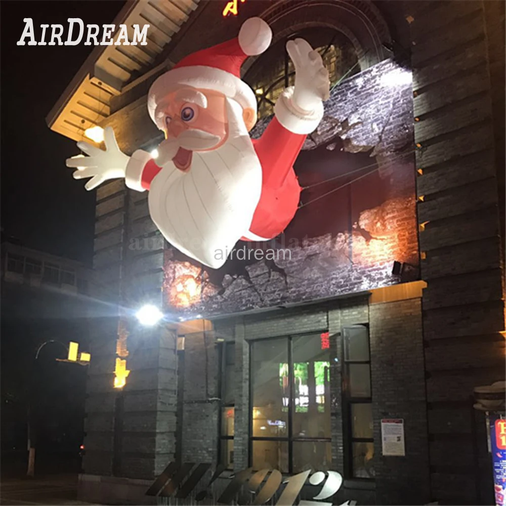 

Hanging Giant inflatable santa claus lighting Climbing Wall mall entrance Santas for christmas decoration with Advert Bag Toy